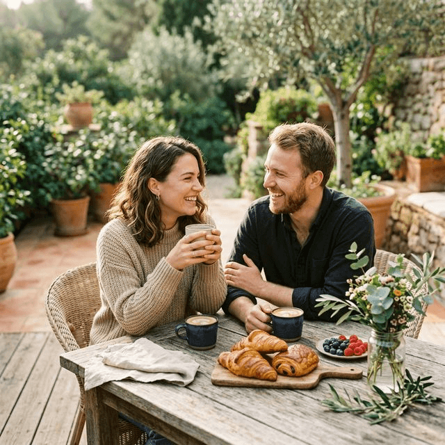 Couple sharing a cozy morning together